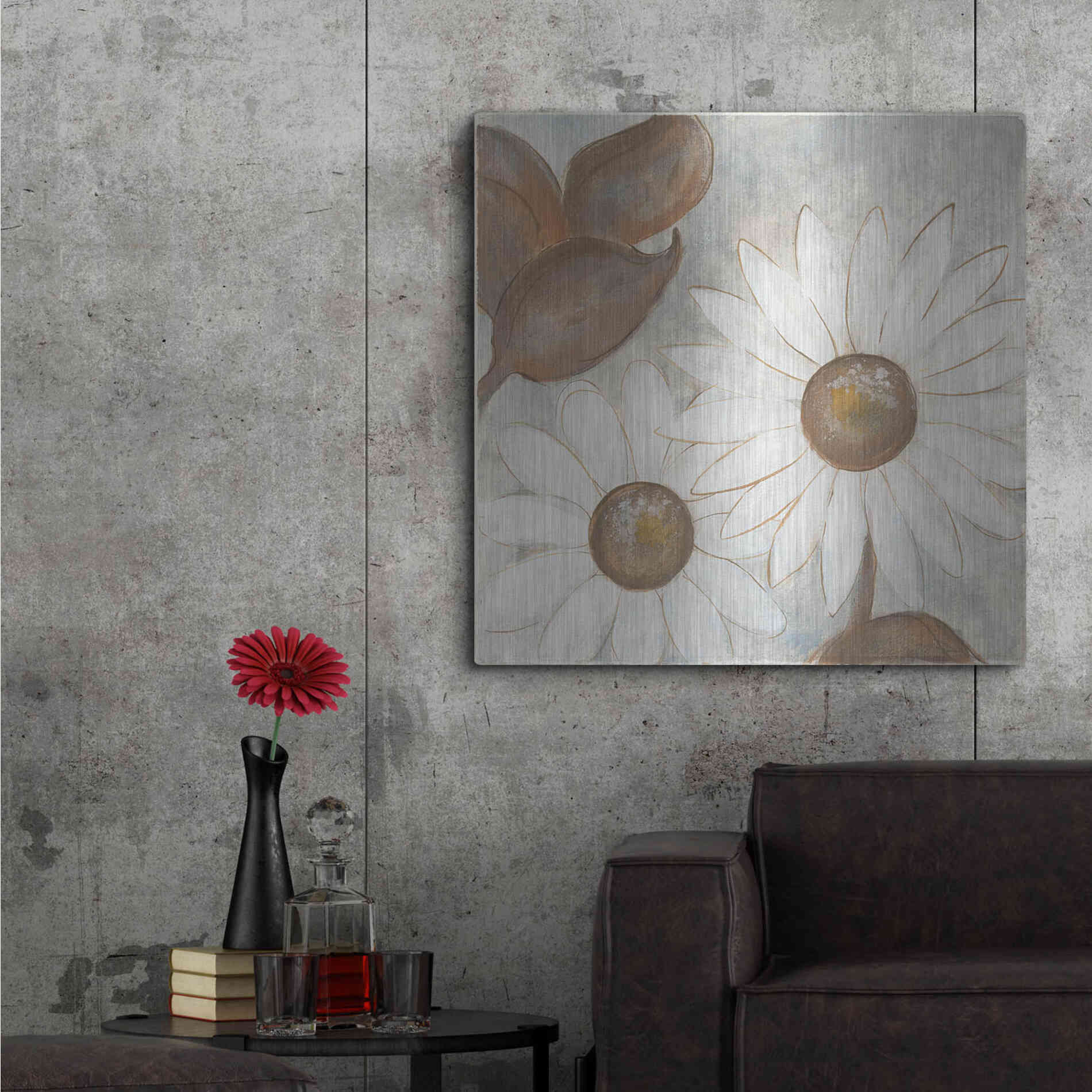 Luxe Metal Art 'Daisy Do I Neutral' by Chris Paschke, Metal Wall Art,36x36