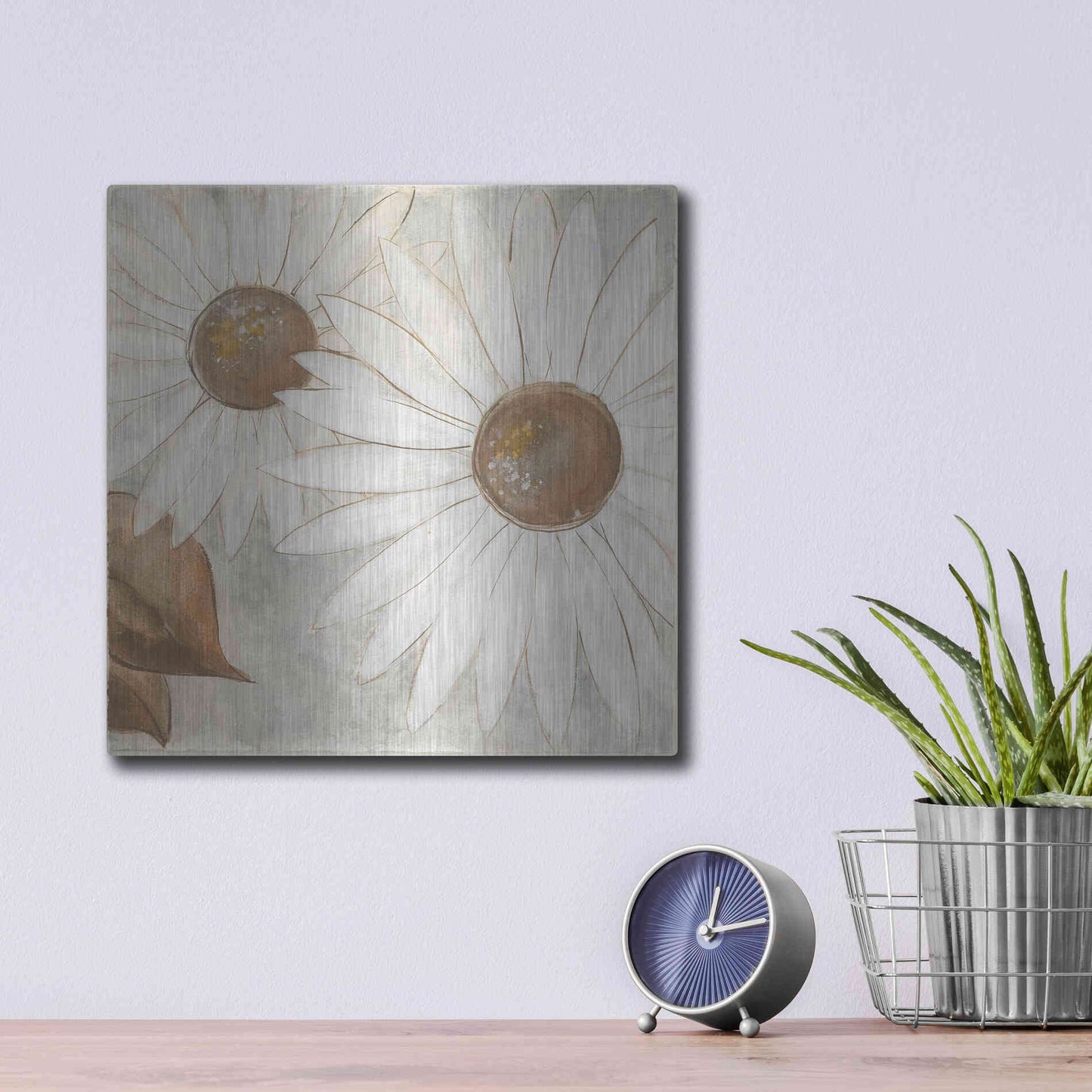 Luxe Metal Art 'Daisy Do II Neutral' by Chris Paschke, Metal Wall Art,12x12