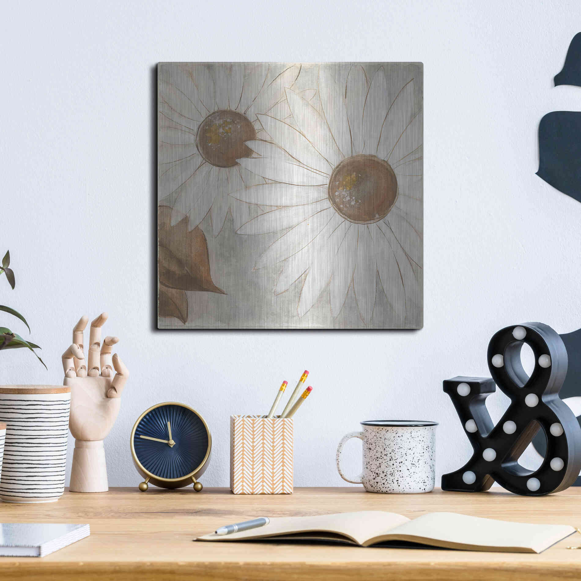 Luxe Metal Art 'Daisy Do II Neutral' by Chris Paschke, Metal Wall Art,12x12