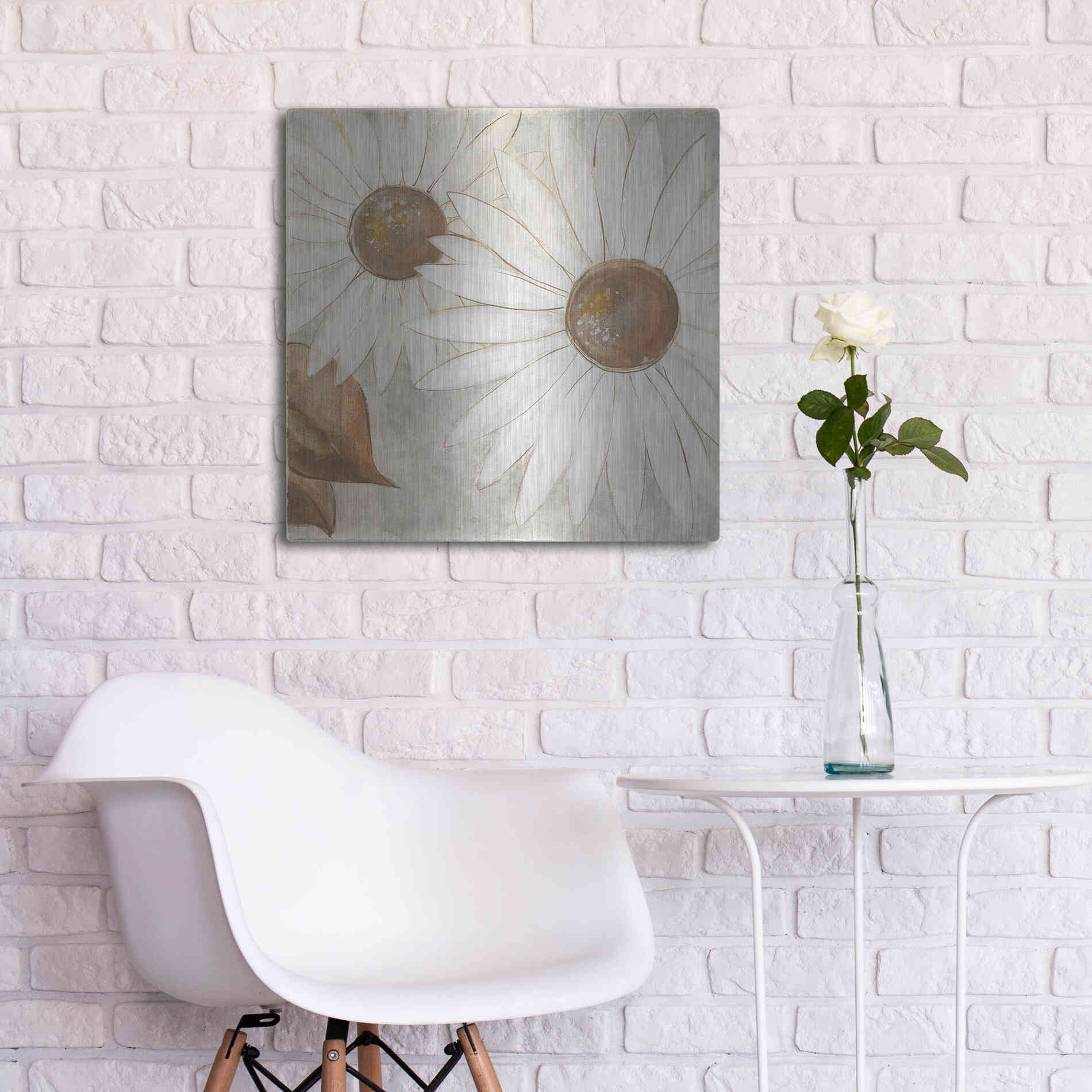 Luxe Metal Art 'Daisy Do II Neutral' by Chris Paschke, Metal Wall Art,24x24