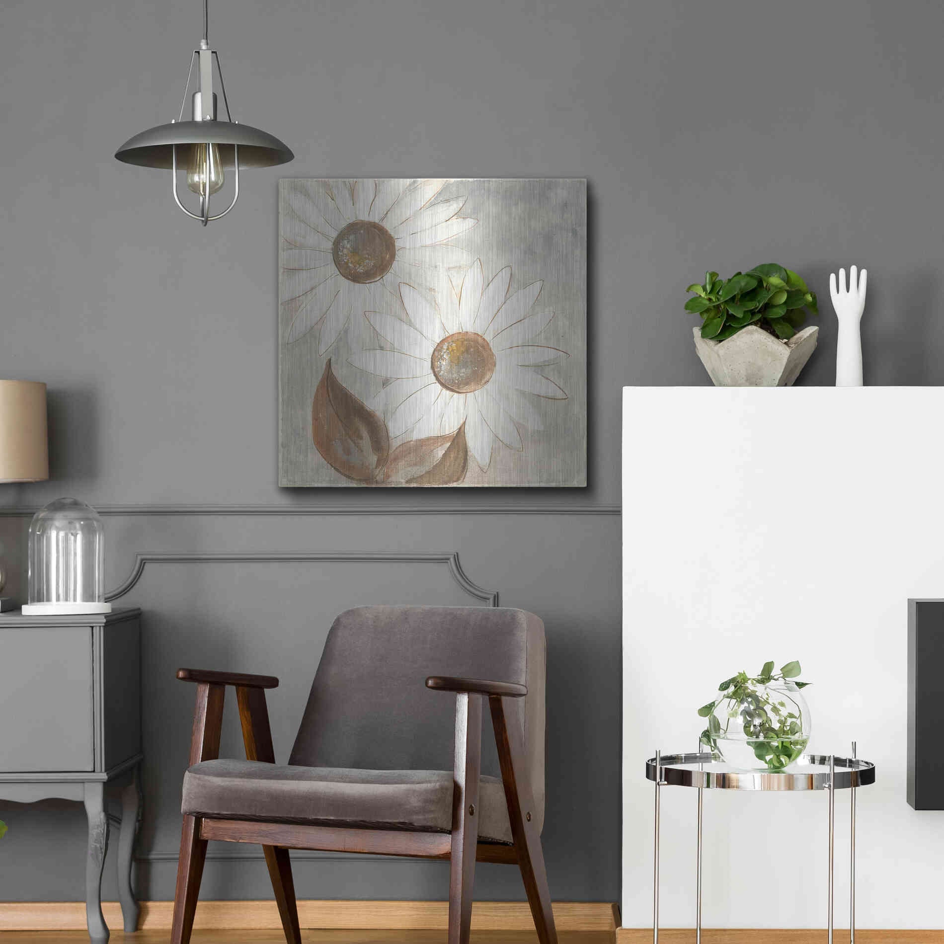 Luxe Metal Art 'Daisy Do IV Neutral' by Chris Paschke, Metal Wall Art,24x24