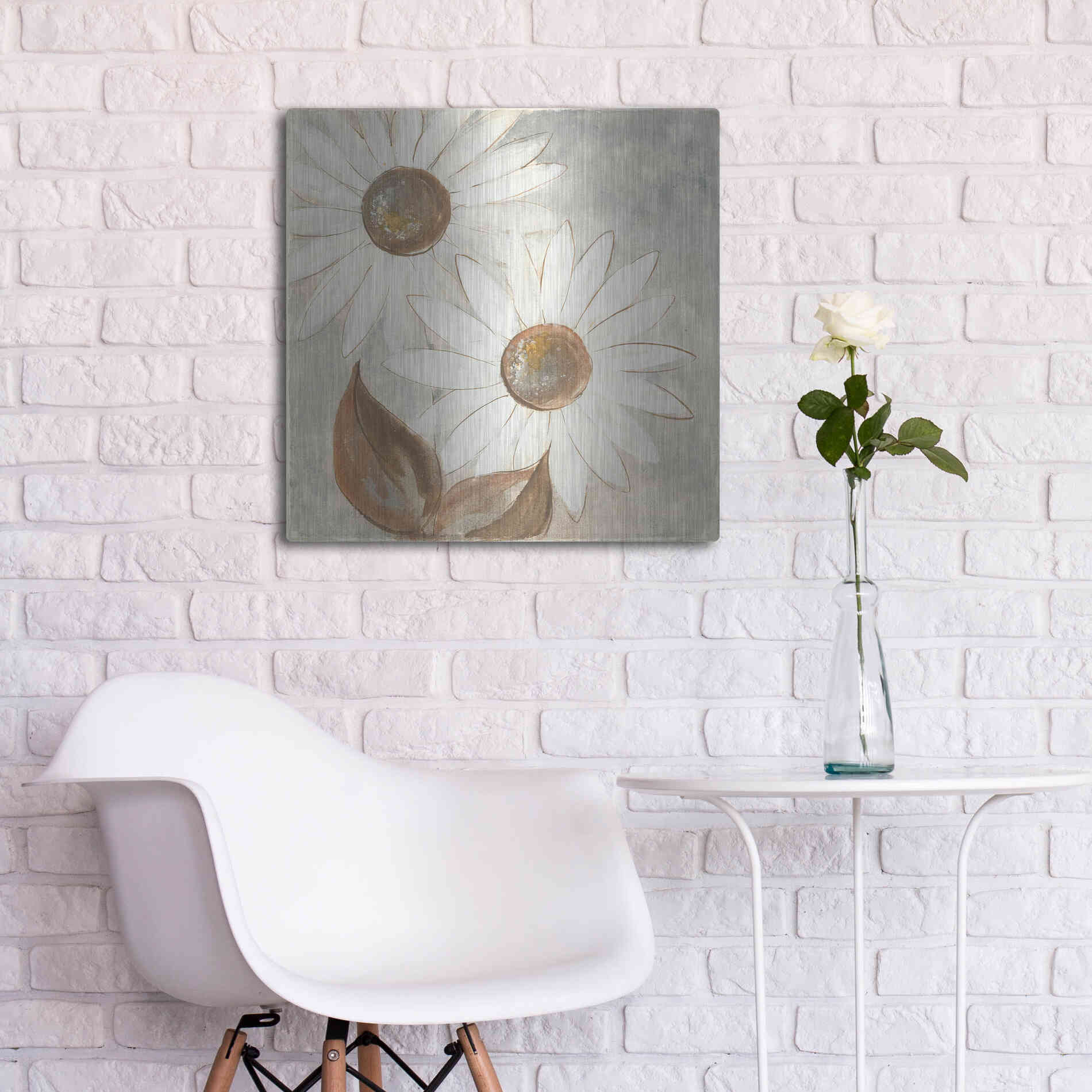 Luxe Metal Art 'Daisy Do IV Neutral' by Chris Paschke, Metal Wall Art,24x24