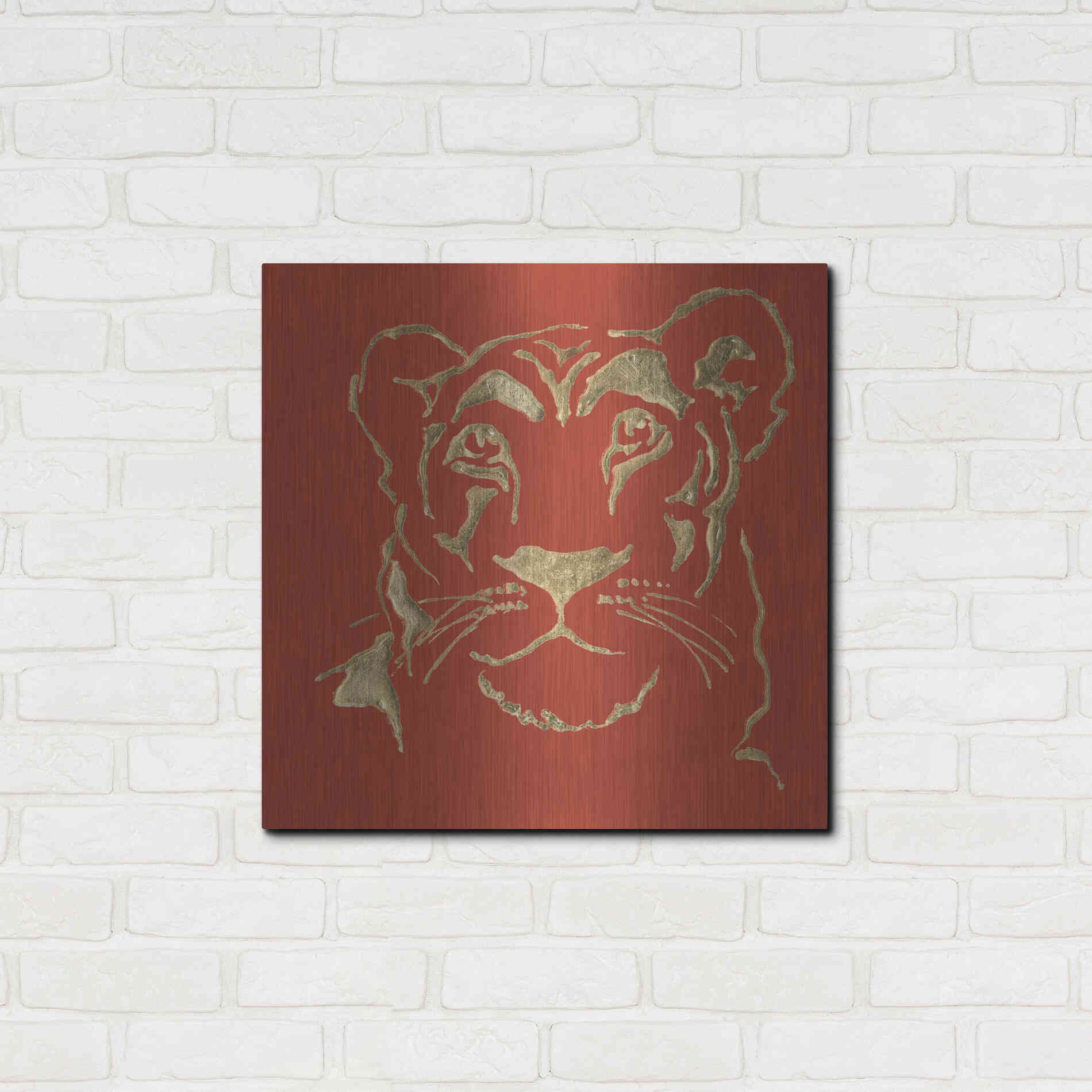 Luxe Metal Art 'Gilded Lioness on Red Pillow' by Chris Paschke, Metal Wall Art,24x24