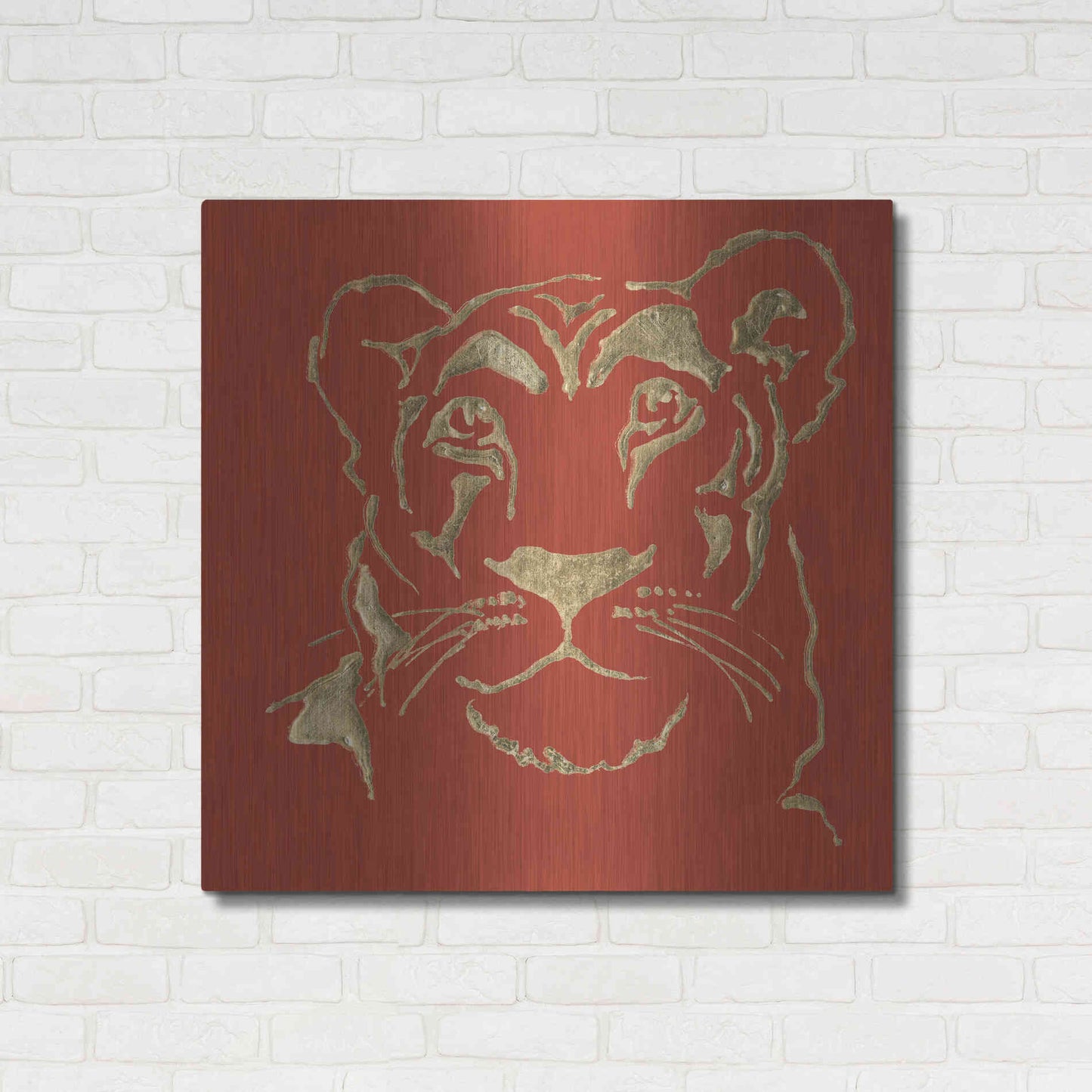 Luxe Metal Art 'Gilded Lioness on Red Pillow' by Chris Paschke, Metal Wall Art,36x36