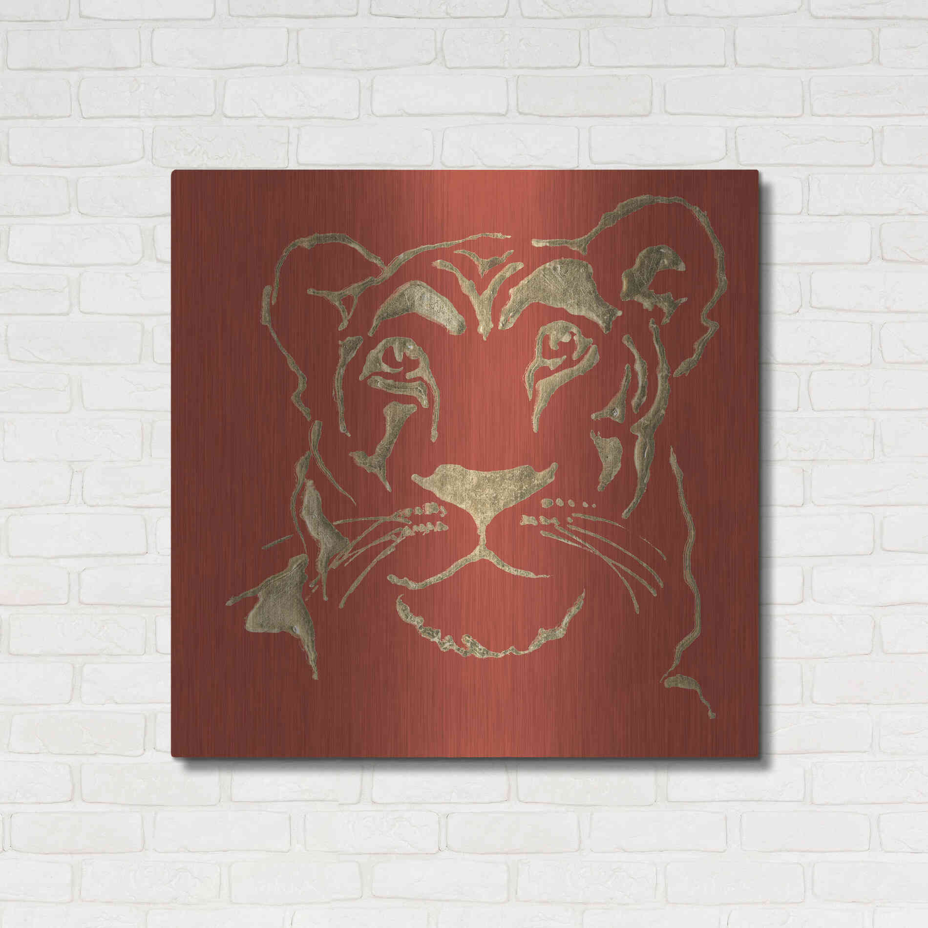 Luxe Metal Art 'Gilded Lioness on Red Pillow' by Chris Paschke, Metal Wall Art,36x36