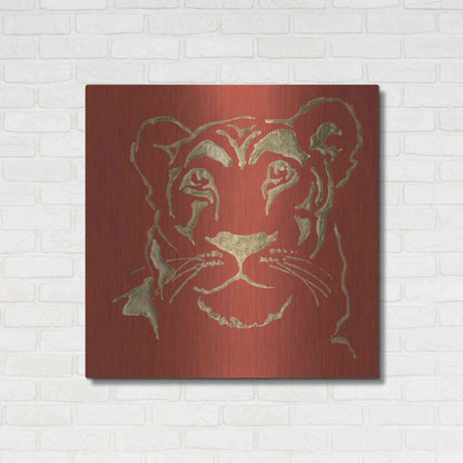 Luxe Metal Art 'Gilded Lioness on Red Pillow' by Chris Paschke, Metal Wall Art,36x36