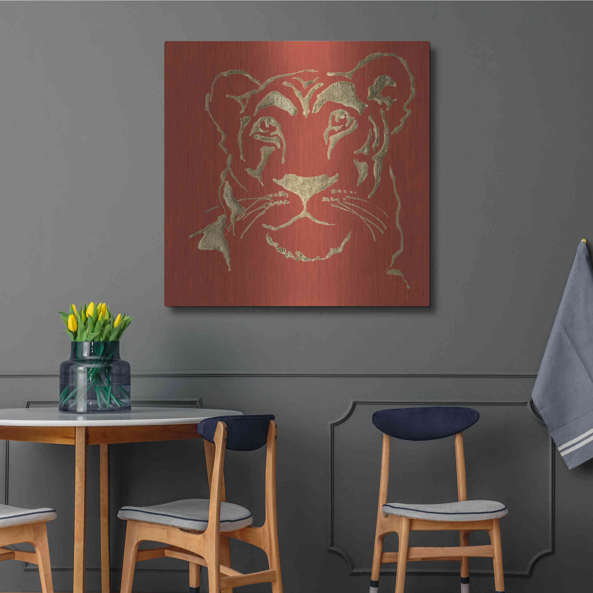 Luxe Metal Art 'Gilded Lioness on Red Pillow' by Chris Paschke, Metal Wall Art,36x36