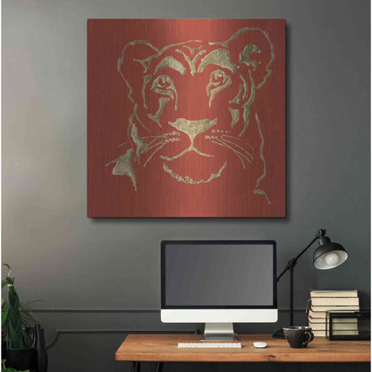 Luxe Metal Art 'Gilded Lioness on Red Pillow' by Chris Paschke, Metal Wall Art,36x36