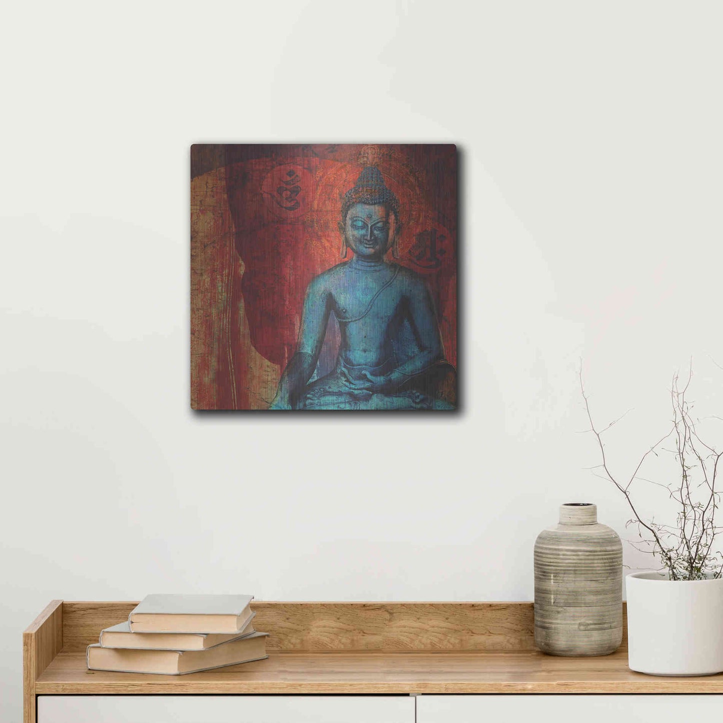 Luxe Metal Art 'Blue Buddha' by Elena Ray, Metal Wall Art,12x12