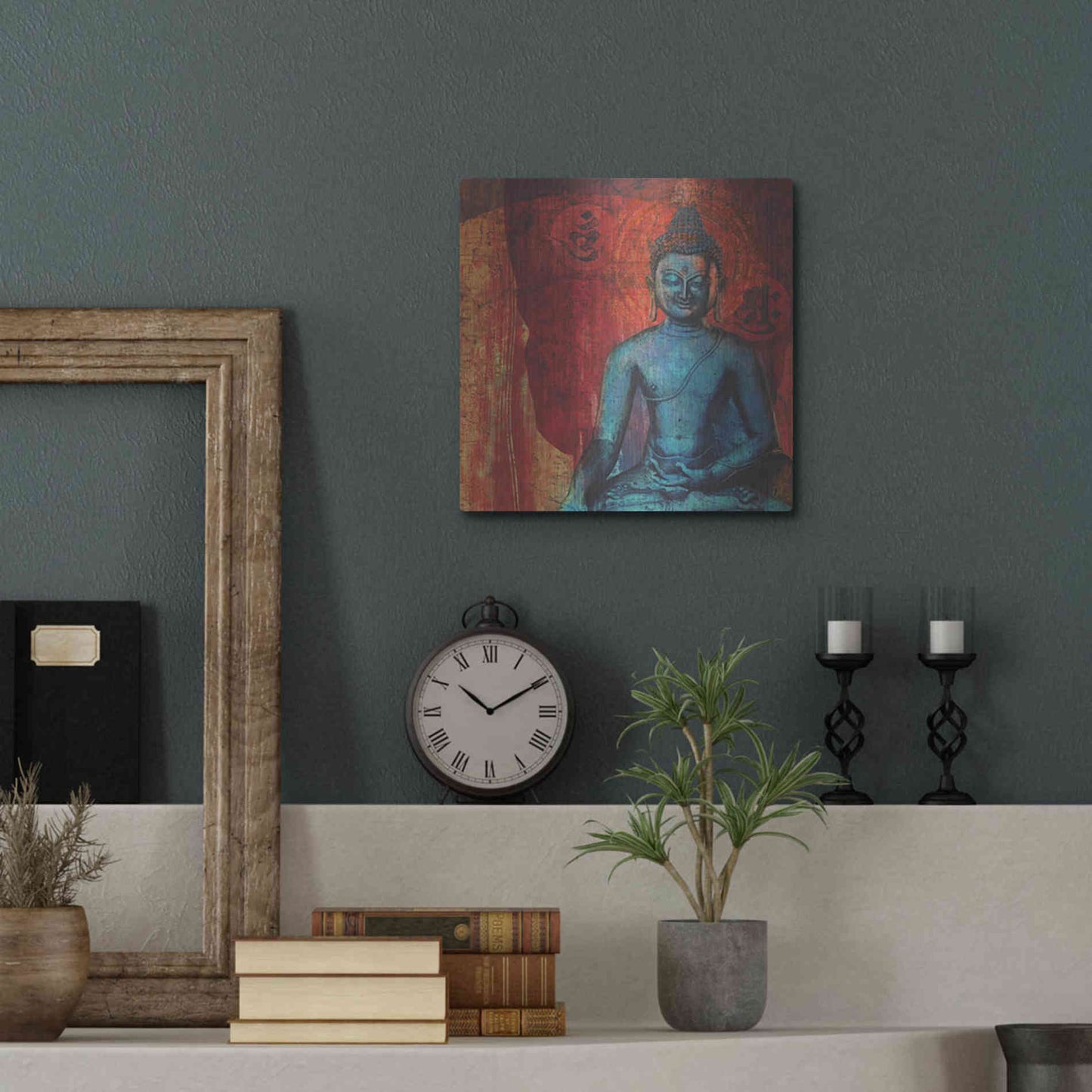 Luxe Metal Art 'Blue Buddha' by Elena Ray, Metal Wall Art,12x12