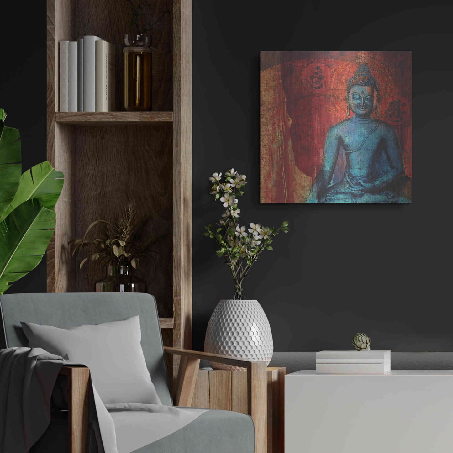 Luxe Metal Art 'Blue Buddha' by Elena Ray, Metal Wall Art,24x24