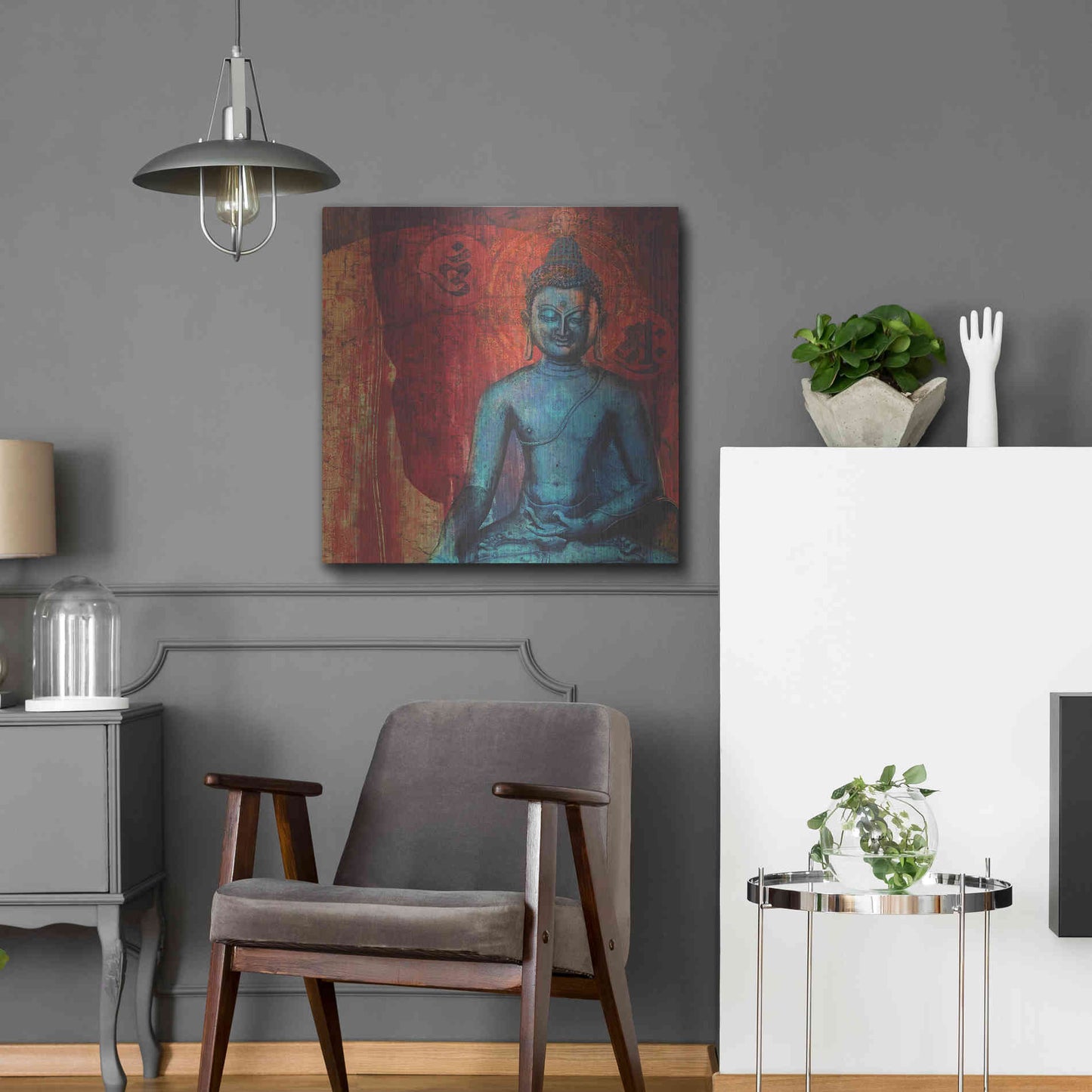 Luxe Metal Art 'Blue Buddha' by Elena Ray, Metal Wall Art,24x24