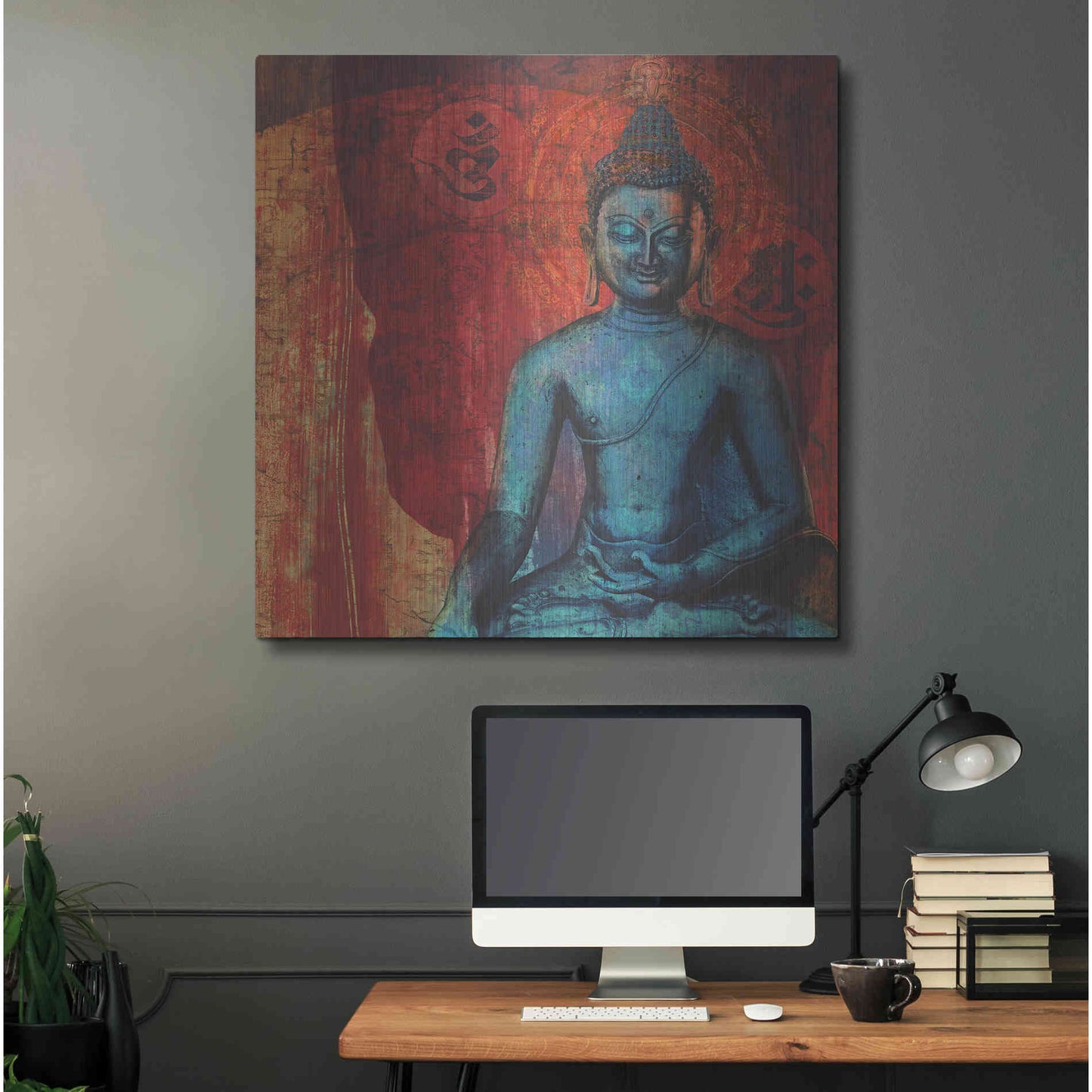 Luxe Metal Art 'Blue Buddha' by Elena Ray, Metal Wall Art,36x36