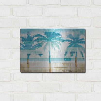 Luxe Metal Art 'Beachscape Palms with chair' by Michael Mullan, Metal Wall Art,16x12