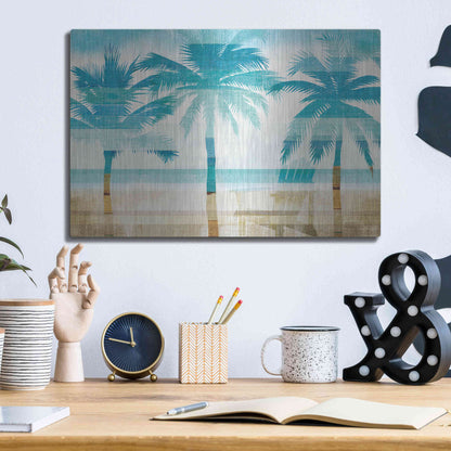 Luxe Metal Art 'Beachscape Palms with chair' by Michael Mullan, Metal Wall Art,16x12