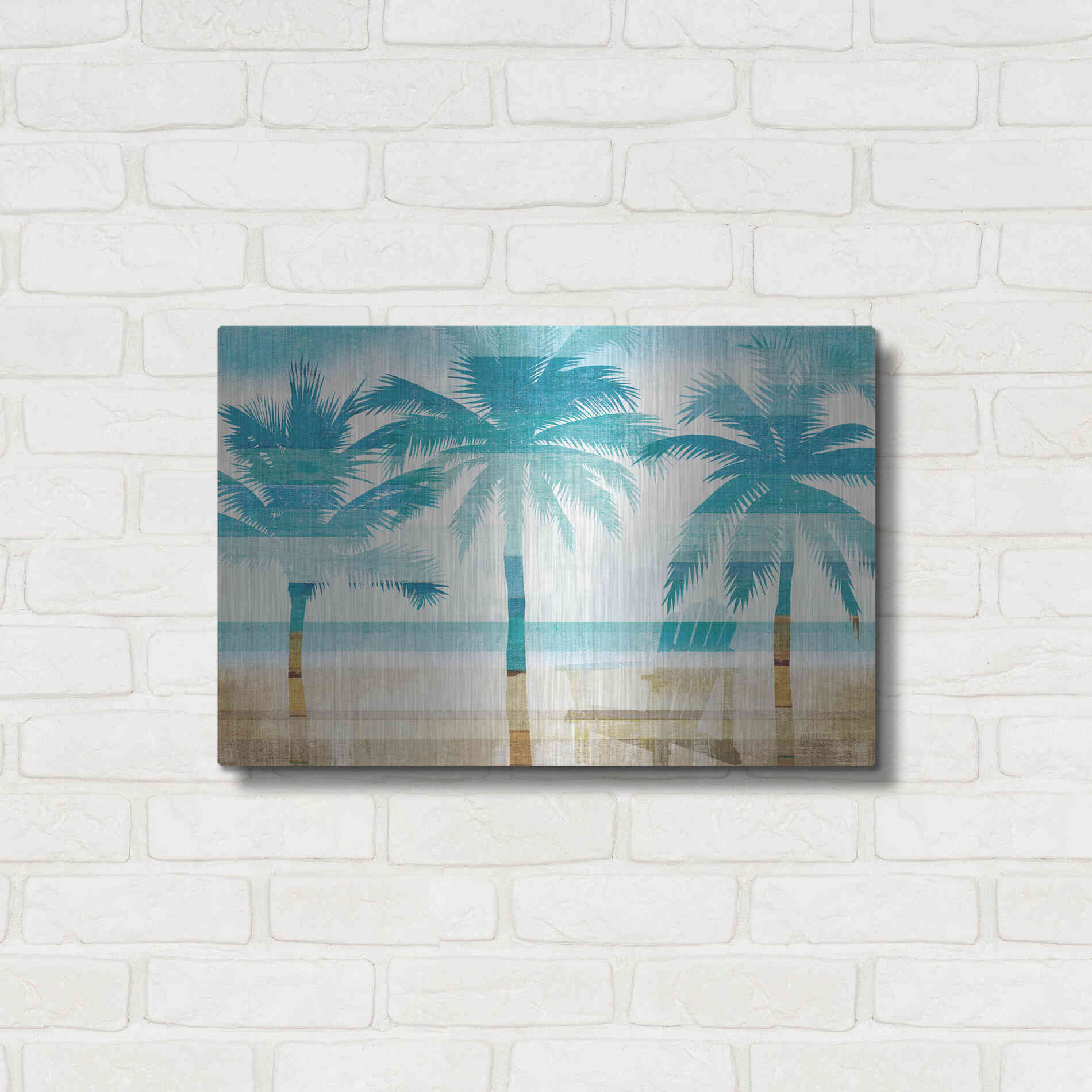 Luxe Metal Art 'Beachscape Palms with chair' by Michael Mullan, Metal Wall Art,24x16