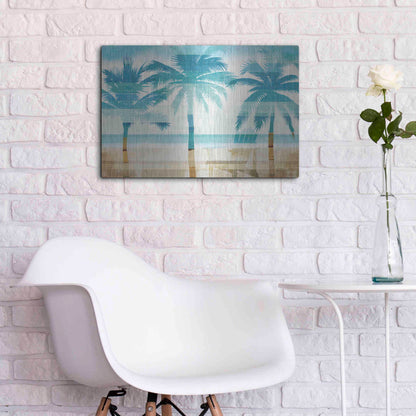 Luxe Metal Art 'Beachscape Palms with chair' by Michael Mullan, Metal Wall Art,24x16