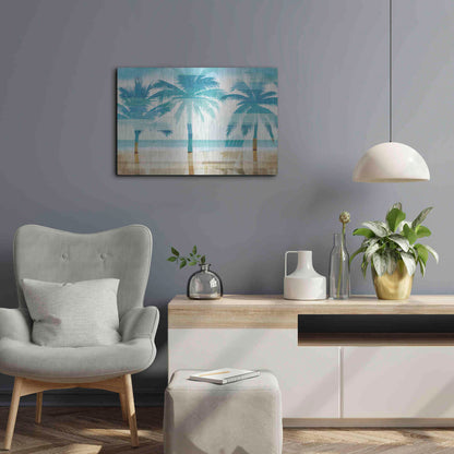 Luxe Metal Art 'Beachscape Palms with chair' by Michael Mullan, Metal Wall Art,24x16