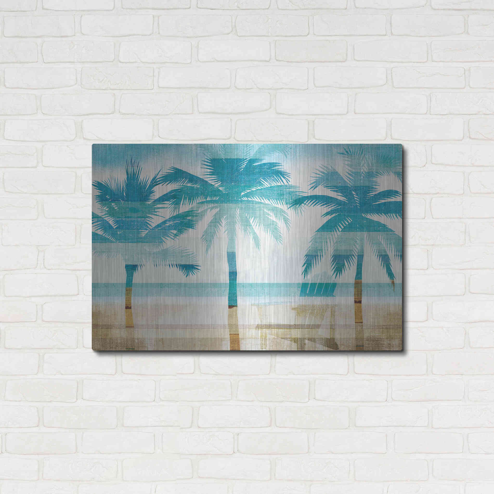 Luxe Metal Art 'Beachscape Palms with chair' by Michael Mullan, Metal Wall Art,36x24
