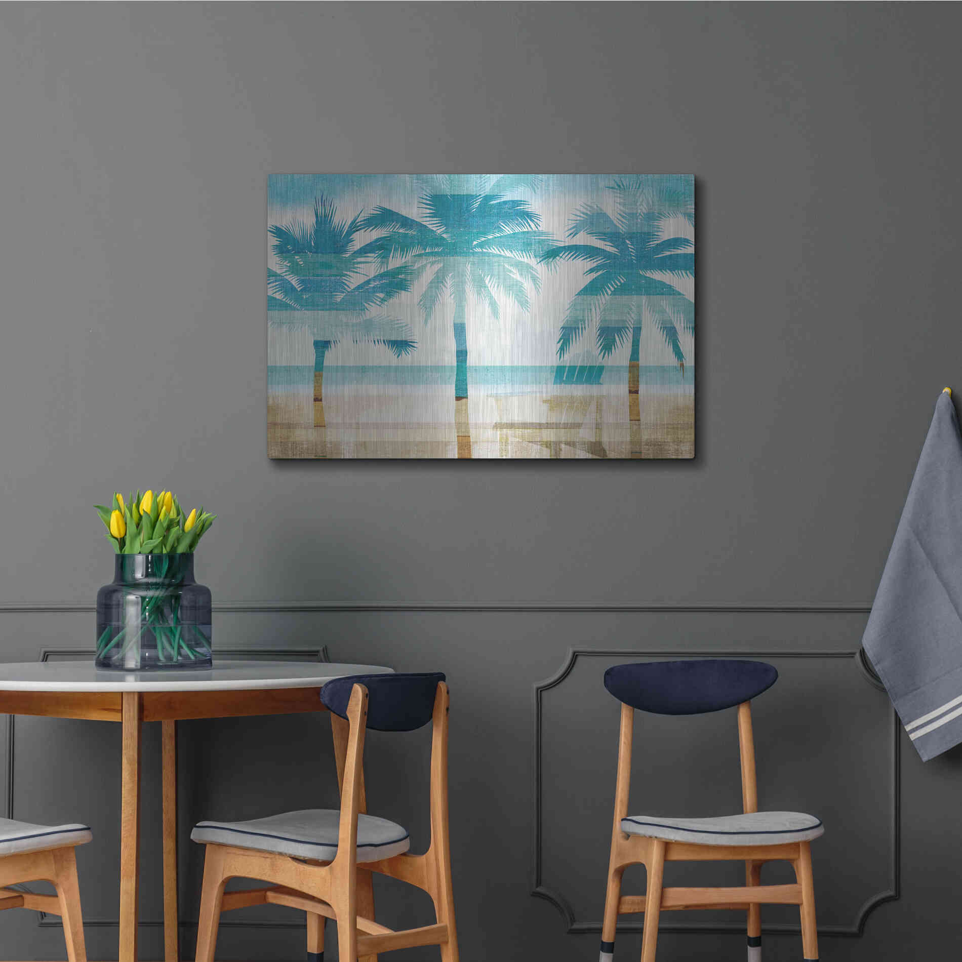 Luxe Metal Art 'Beachscape Palms with chair' by Michael Mullan, Metal Wall Art,36x24