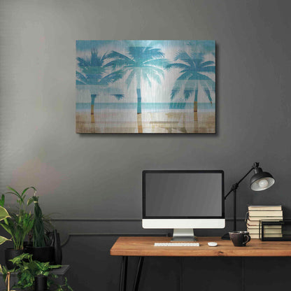 Luxe Metal Art 'Beachscape Palms with chair' by Michael Mullan, Metal Wall Art,36x24
