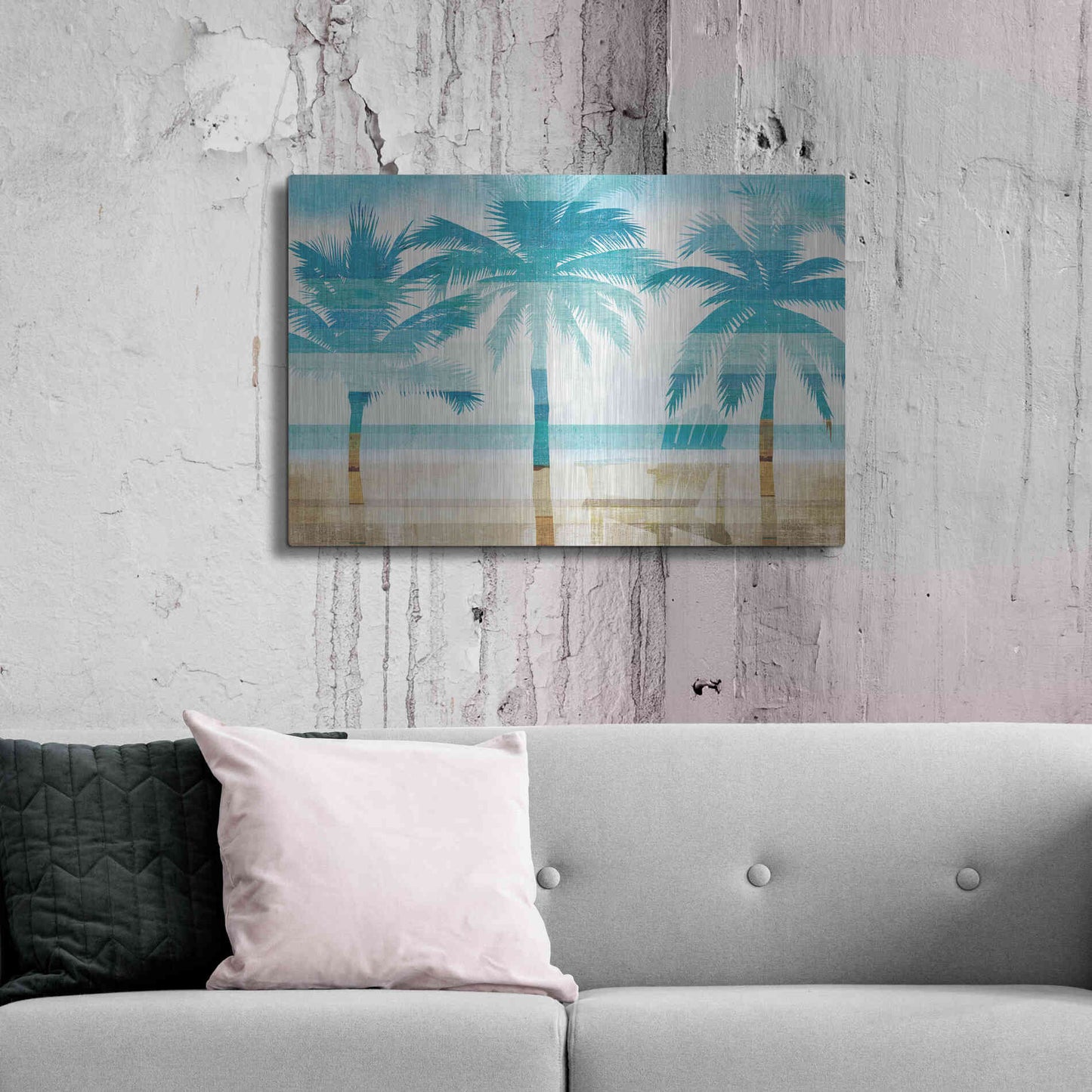 Luxe Metal Art 'Beachscape Palms with chair' by Michael Mullan, Metal Wall Art,36x24