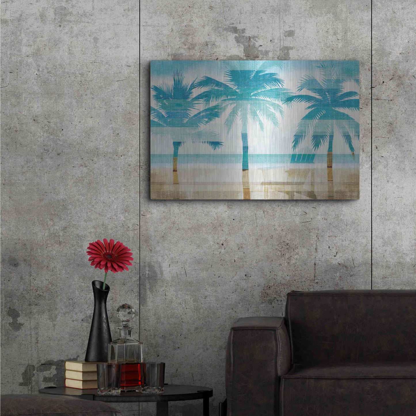 Luxe Metal Art 'Beachscape Palms with chair' by Michael Mullan, Metal Wall Art,36x24
