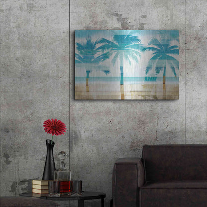 Luxe Metal Art 'Beachscape Palms with chair' by Michael Mullan, Metal Wall Art,36x24