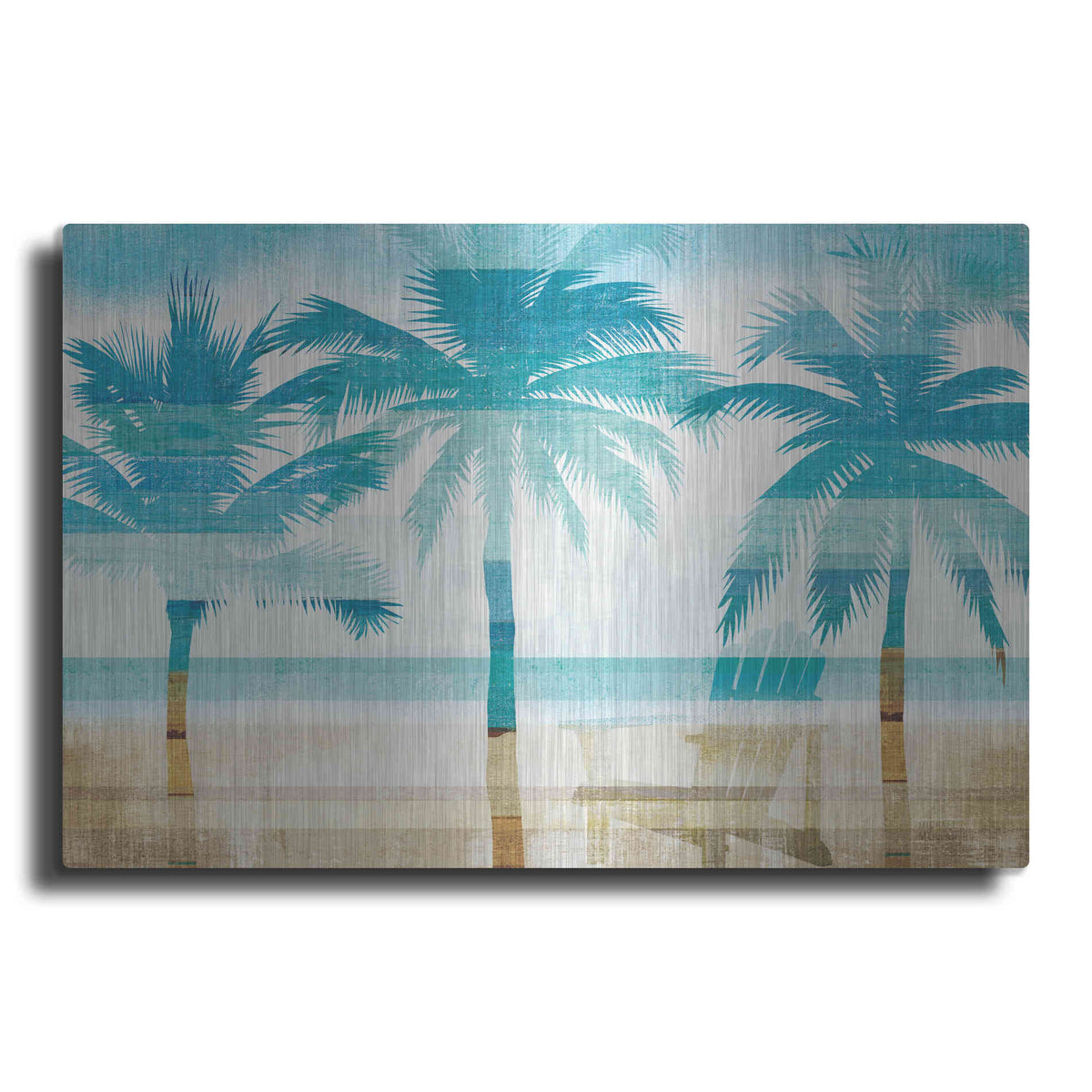 Luxe Metal Art 'Beachscape Palms with chair' by Michael Mullan, Metal Wall Art