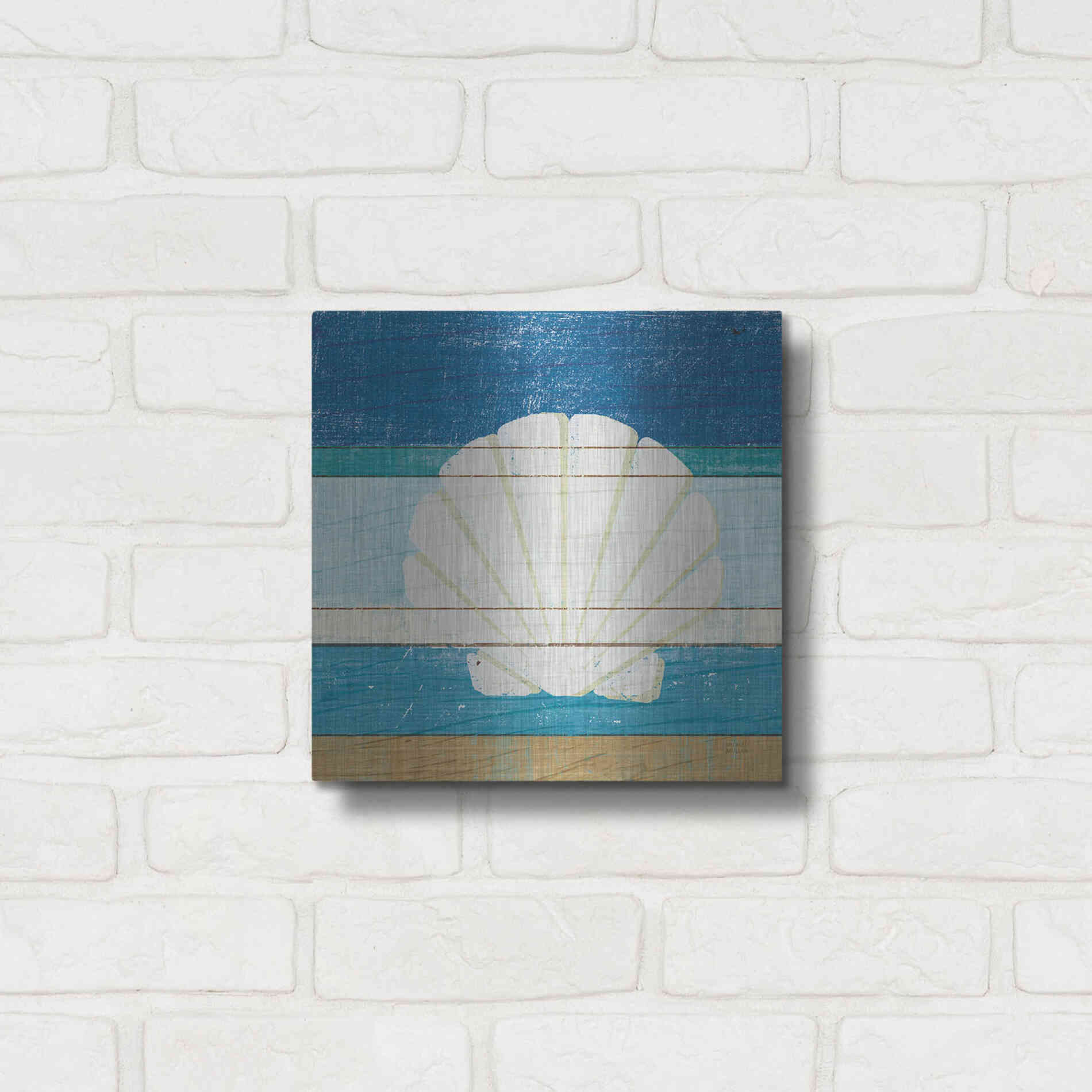 Luxe Metal Art 'Beachscape Shell v2' by Michael Mullan, Metal Wall Art,12x12