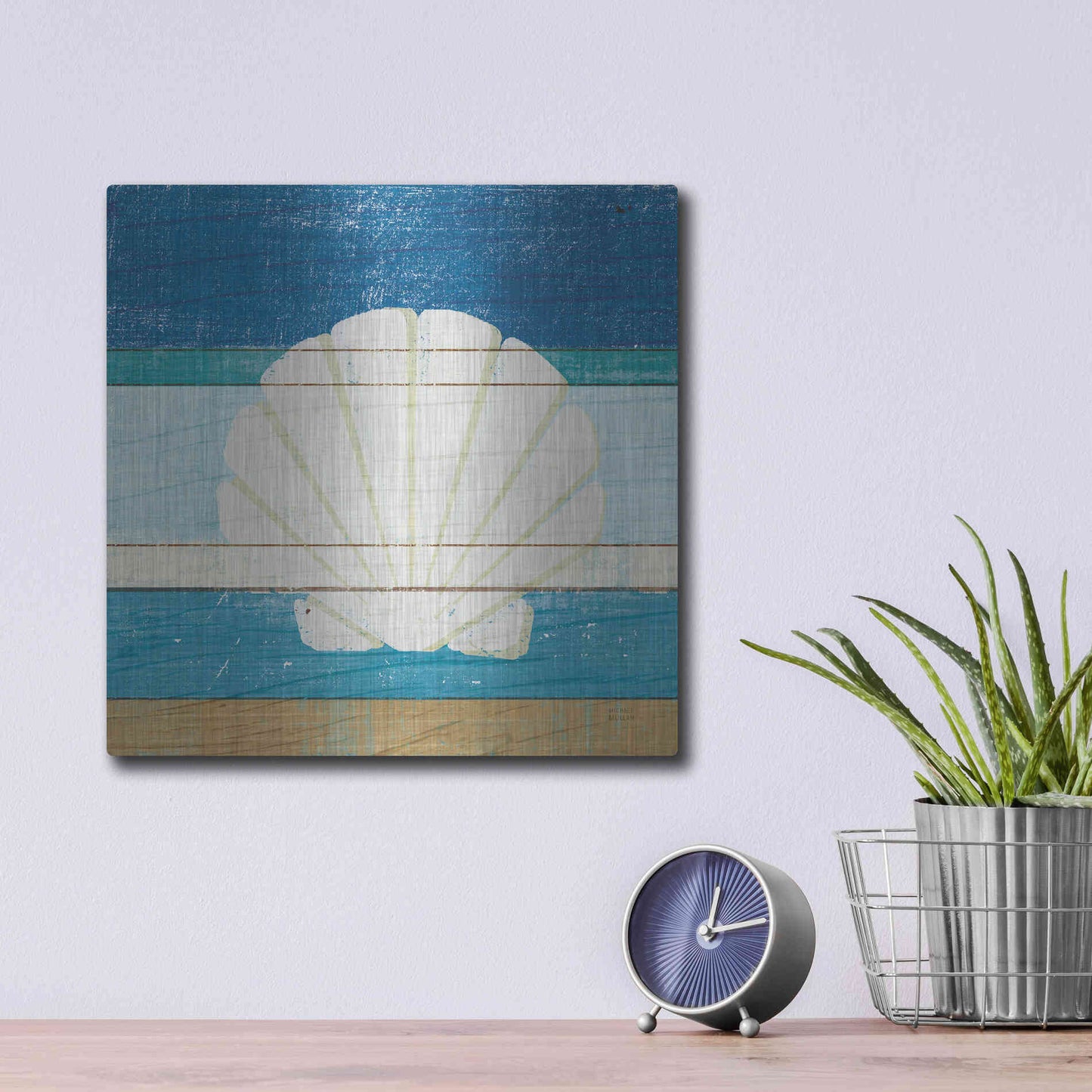 Luxe Metal Art 'Beachscape Shell v2' by Michael Mullan, Metal Wall Art,12x12