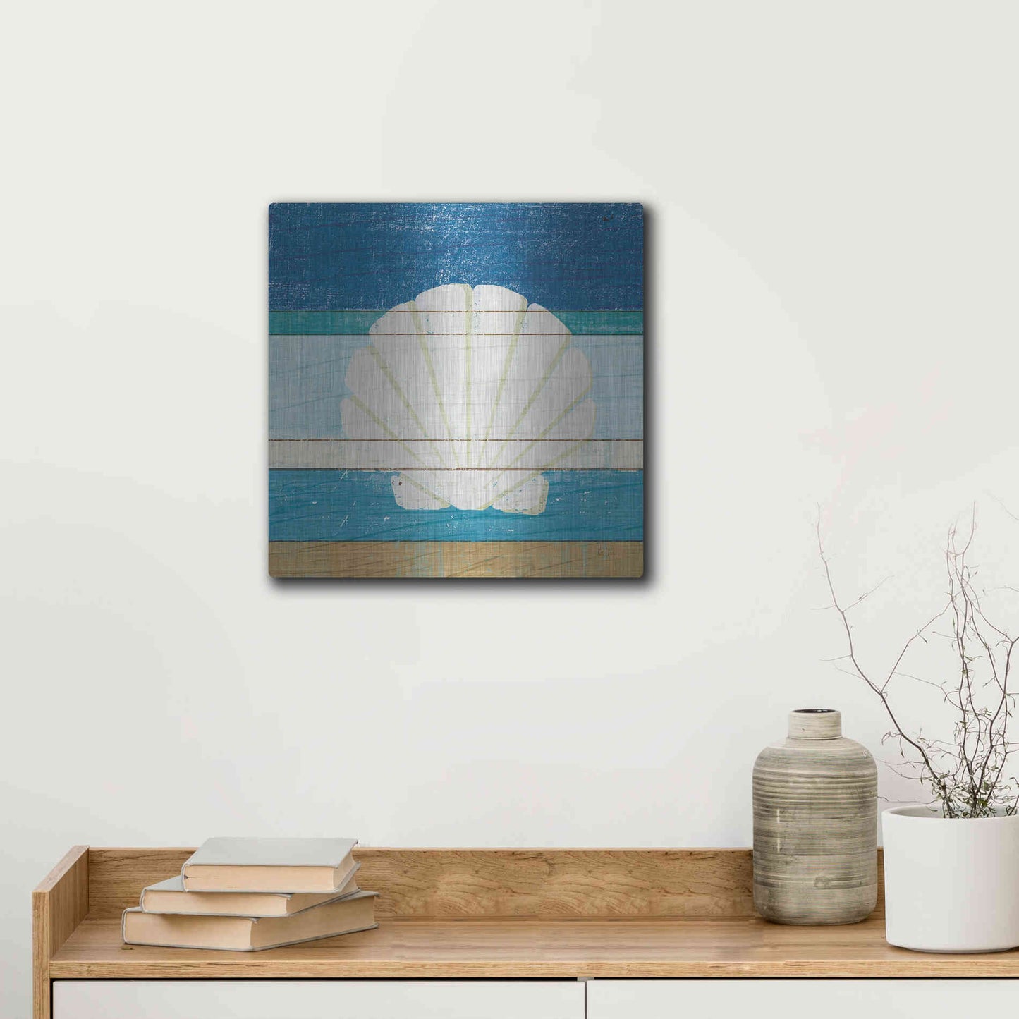 Luxe Metal Art 'Beachscape Shell v2' by Michael Mullan, Metal Wall Art,12x12