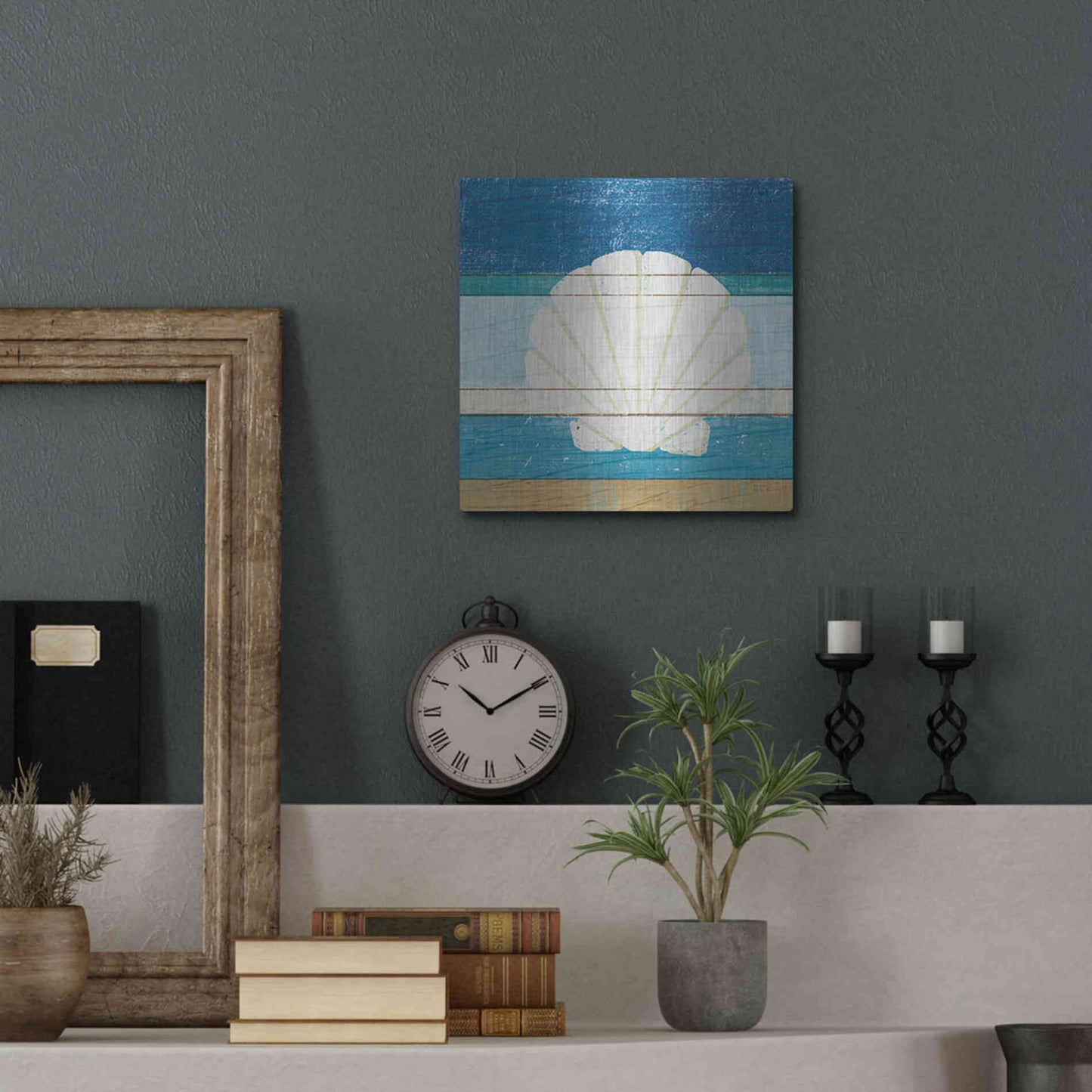 Luxe Metal Art 'Beachscape Shell v2' by Michael Mullan, Metal Wall Art,12x12