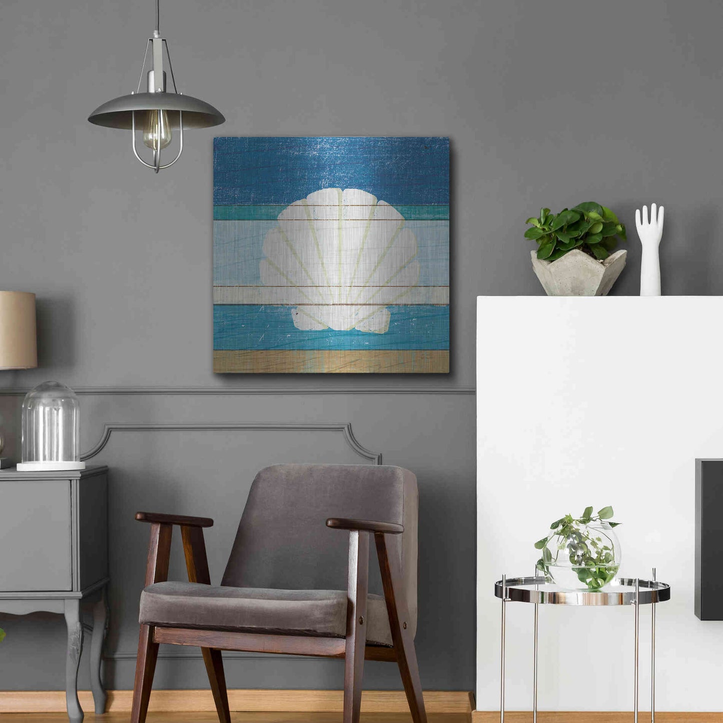 Luxe Metal Art 'Beachscape Shell v2' by Michael Mullan, Metal Wall Art,24x24