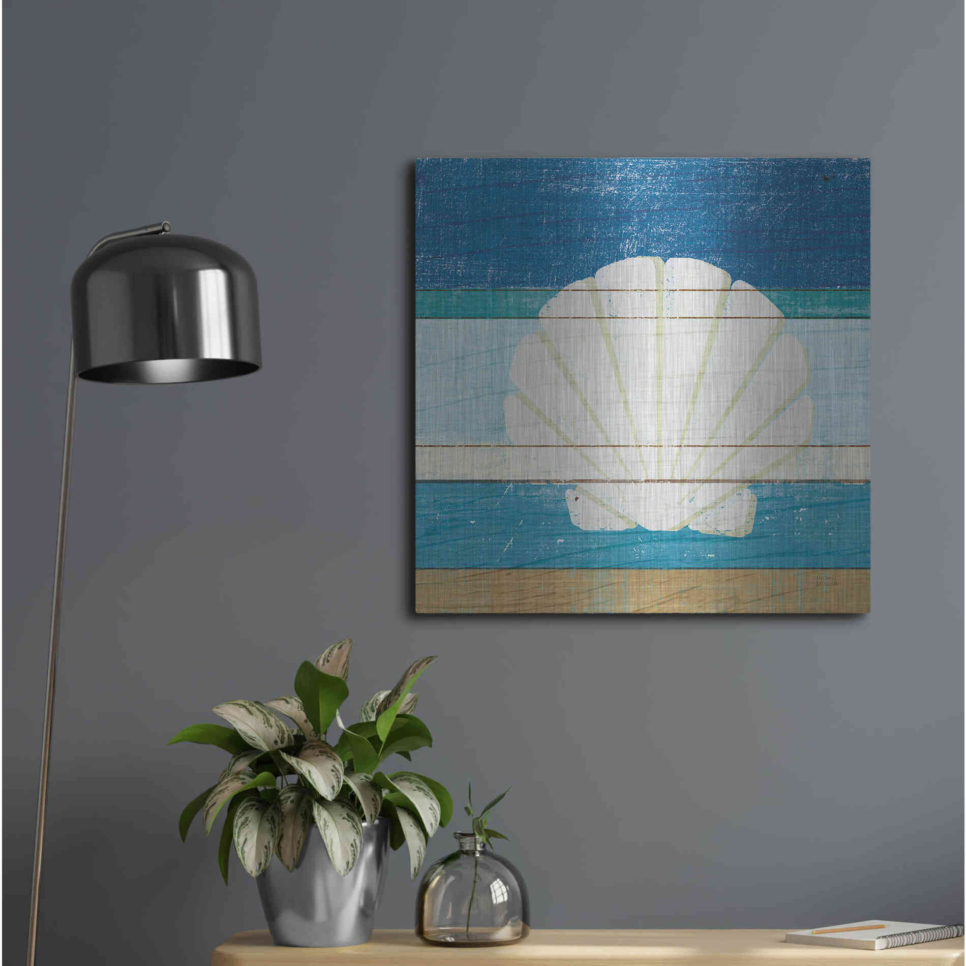 Luxe Metal Art 'Beachscape Shell v2' by Michael Mullan, Metal Wall Art,24x24