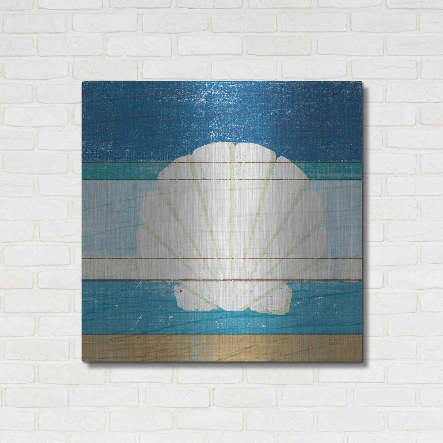 Luxe Metal Art 'Beachscape Shell v2' by Michael Mullan, Metal Wall Art,36x36