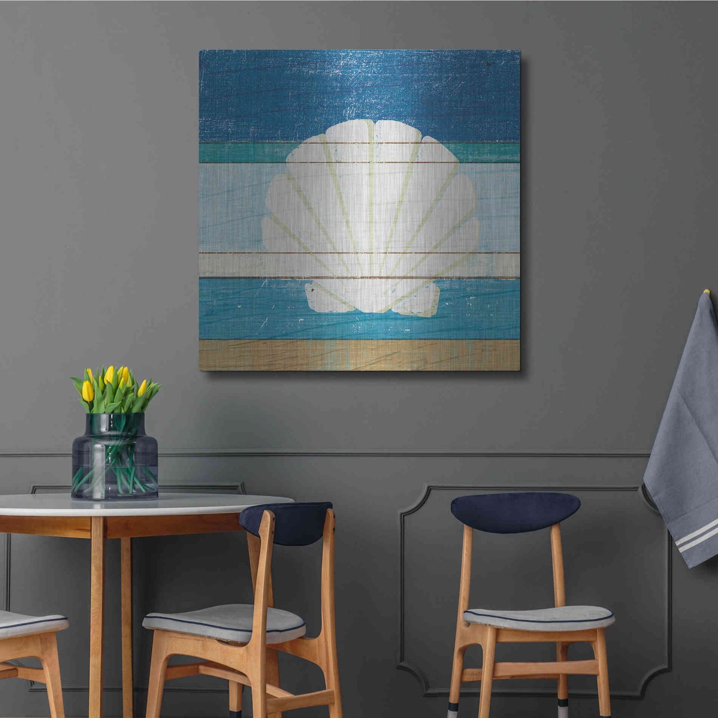 Luxe Metal Art 'Beachscape Shell v2' by Michael Mullan, Metal Wall Art,36x36