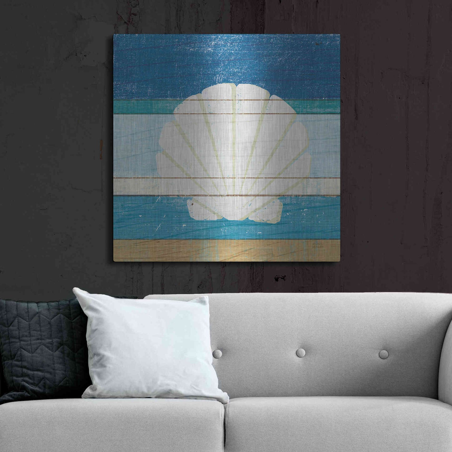 Luxe Metal Art 'Beachscape Shell v2' by Michael Mullan, Metal Wall Art,36x36