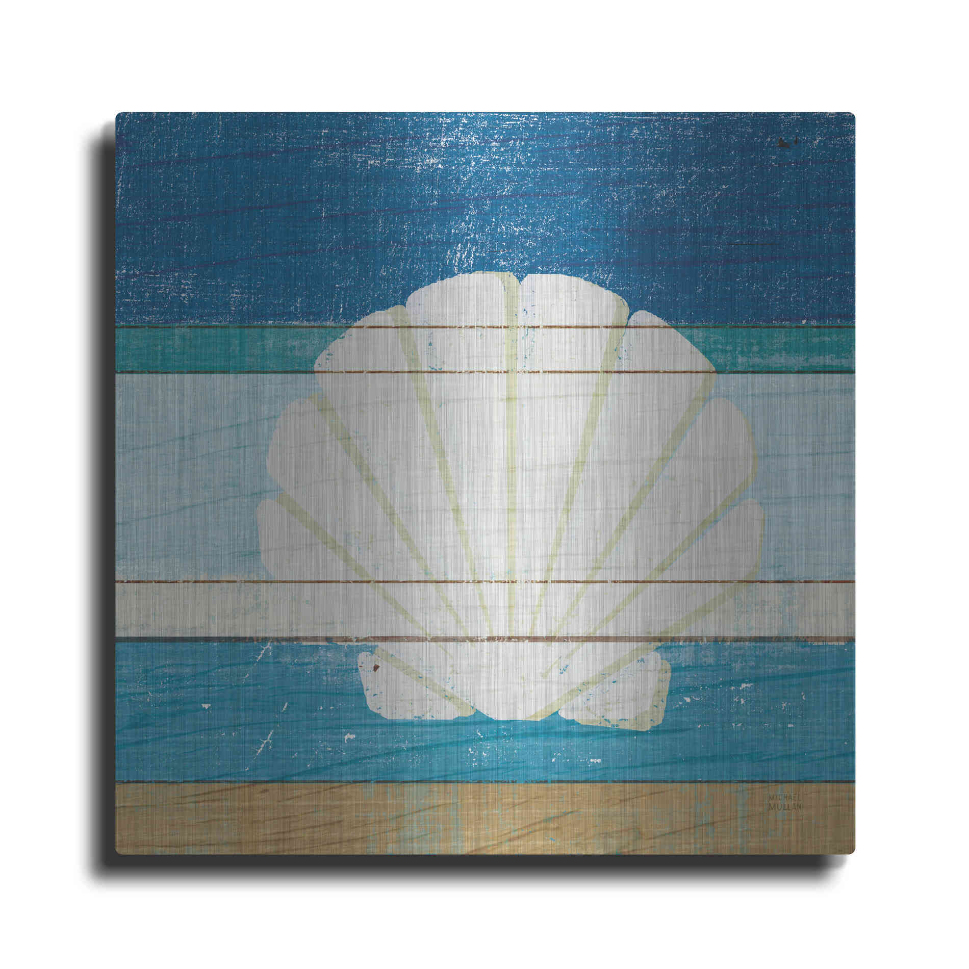 Luxe Metal Art 'Beachscape Shell v2' by Michael Mullan, Metal Wall Art