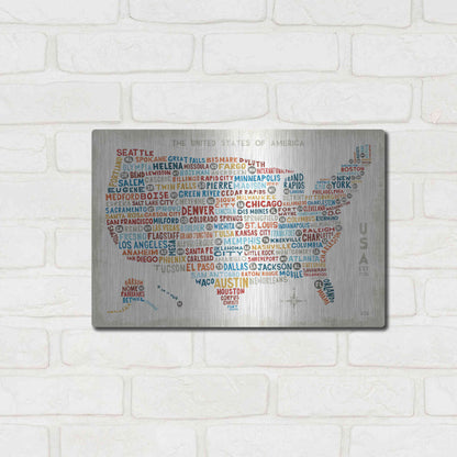 Luxe Metal Art 'US City Map' by Michael Mullan, Metal Wall Art,16x12