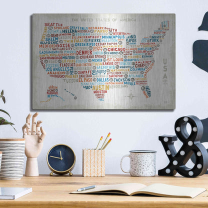 Luxe Metal Art 'US City Map' by Michael Mullan, Metal Wall Art,16x12