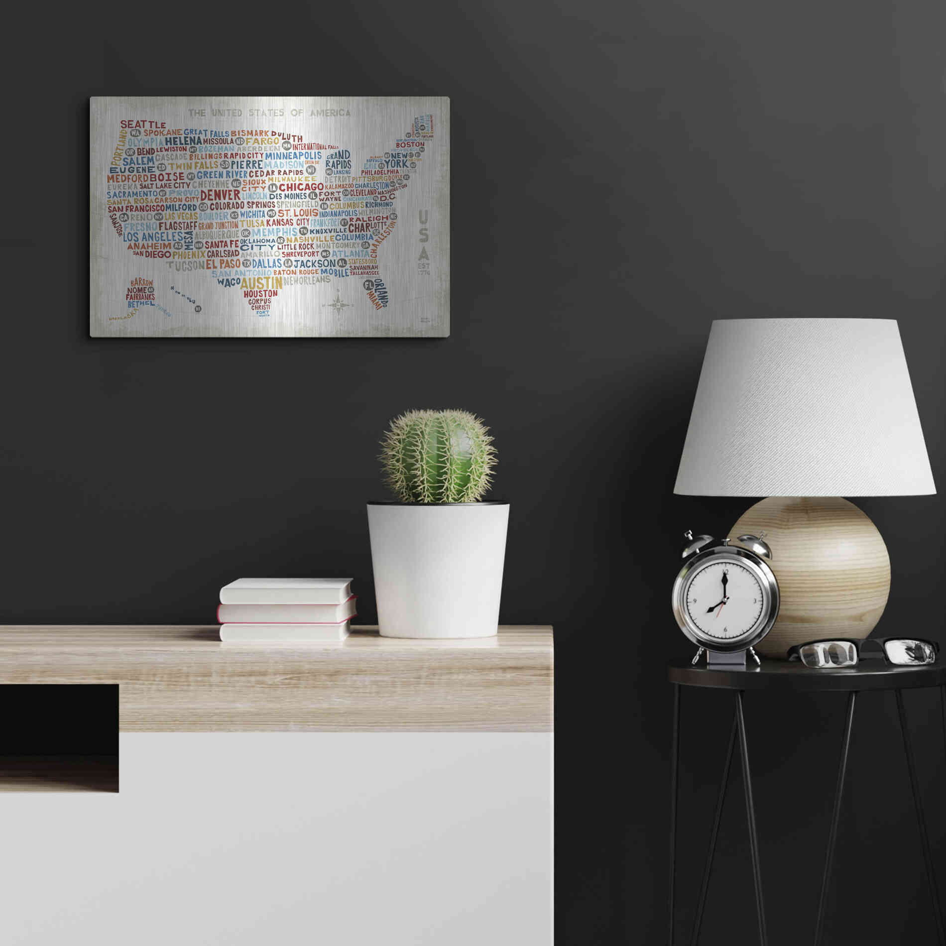 Luxe Metal Art 'US City Map' by Michael Mullan, Metal Wall Art,24x16