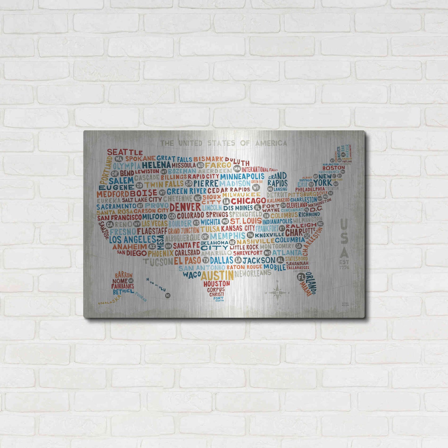 Luxe Metal Art 'US City Map' by Michael Mullan, Metal Wall Art,36x24
