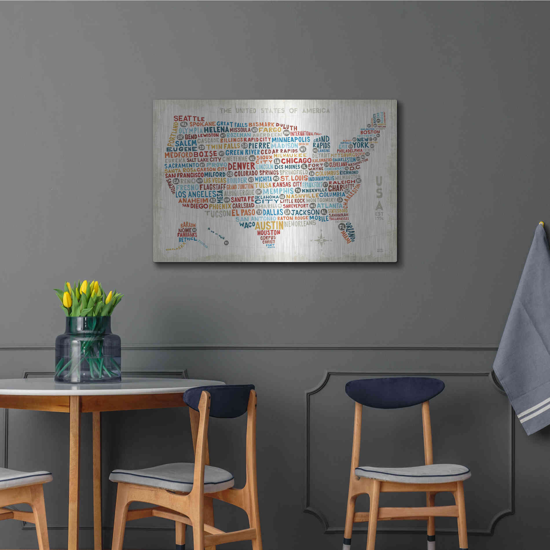 Luxe Metal Art 'US City Map' by Michael Mullan, Metal Wall Art,36x24