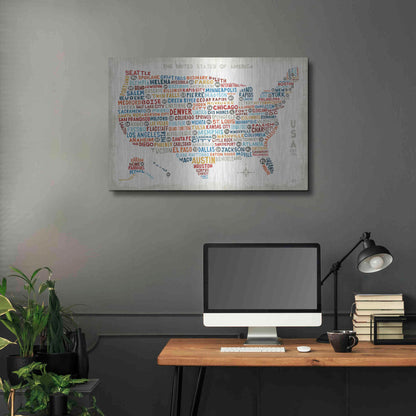 Luxe Metal Art 'US City Map' by Michael Mullan, Metal Wall Art,36x24