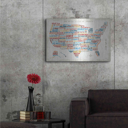 Luxe Metal Art 'US City Map' by Michael Mullan, Metal Wall Art,36x24
