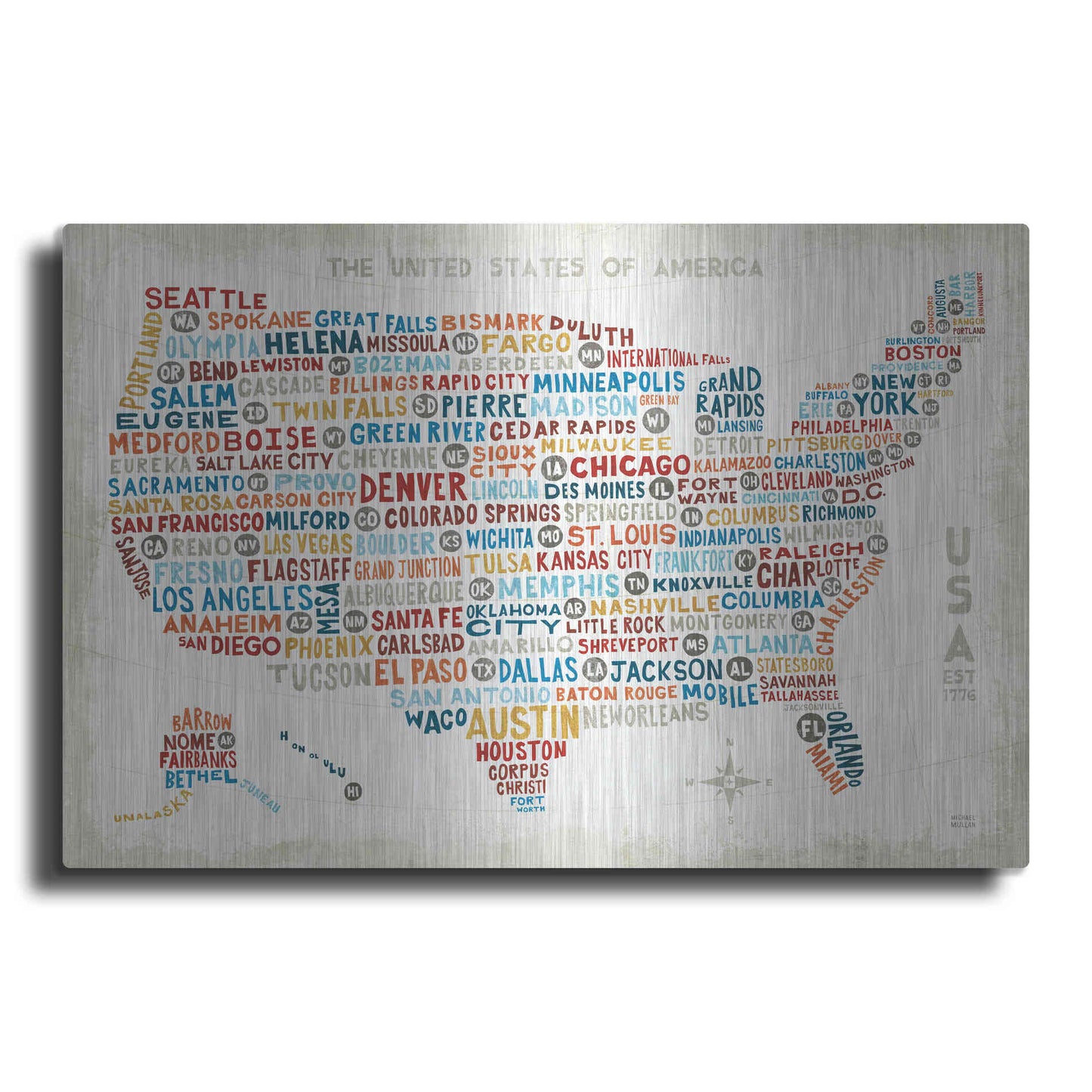 Luxe Metal Art 'US City Map' by Michael Mullan, Metal Wall Art