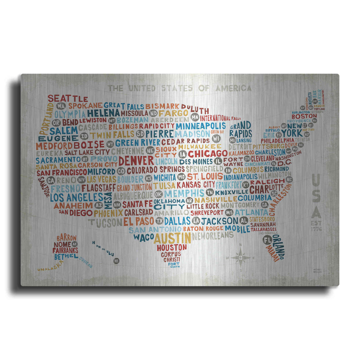 Luxe Metal Art 'US City Map' by Michael Mullan, Metal Wall Art