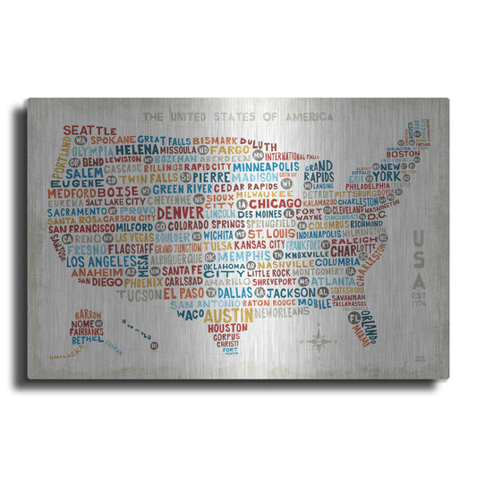Luxe Metal Art 'US City Map' by Michael Mullan, Metal Wall Art