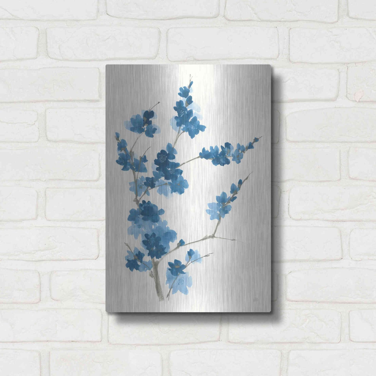 Luxe Metal Art 'Blue Branch I' by Chris Paschke, Metal Wall Art,12x16